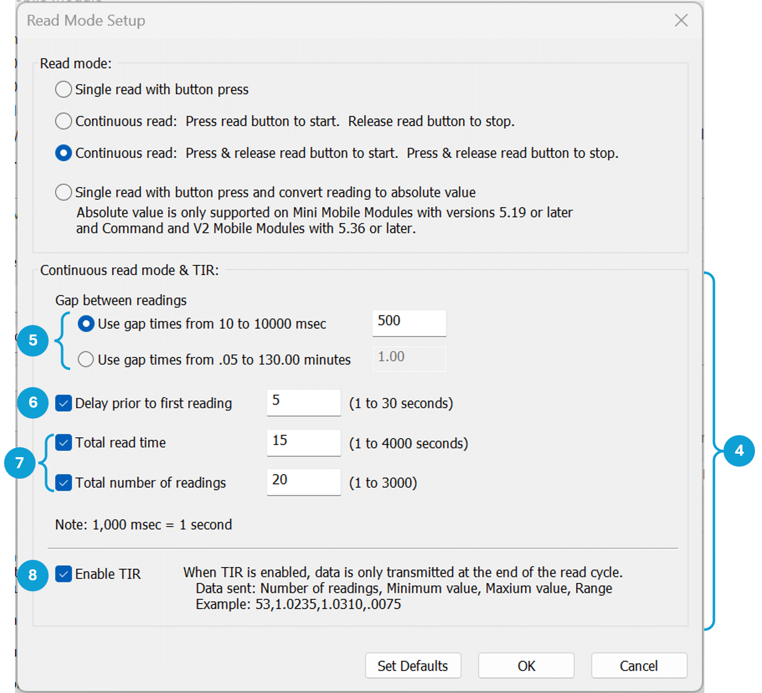 Continuous Read Mode and TIR