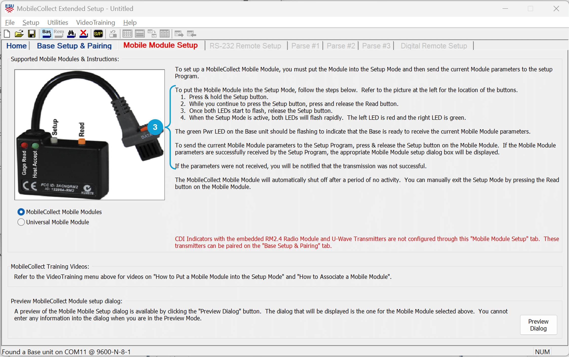 Put Mobile Module Into Setup Mode