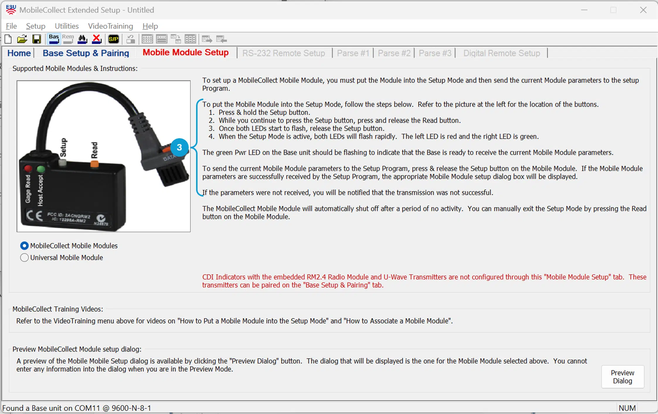 Put Mobile Module Into Setup Mode