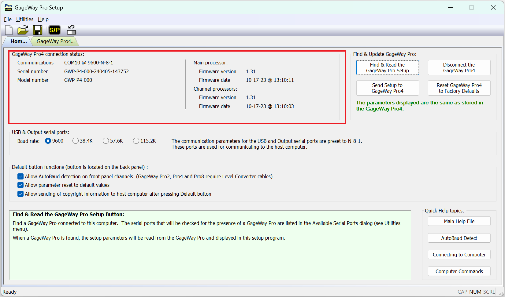 GageWay Pro Connection Status