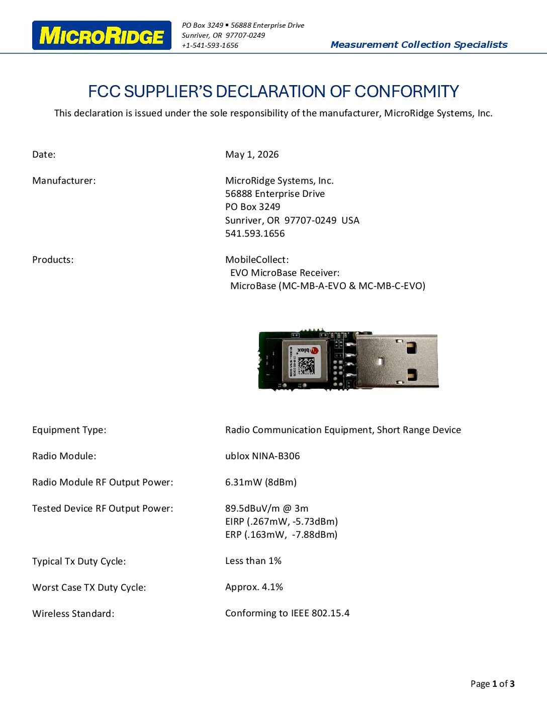 MicroBase EVO US FCC SDOC
