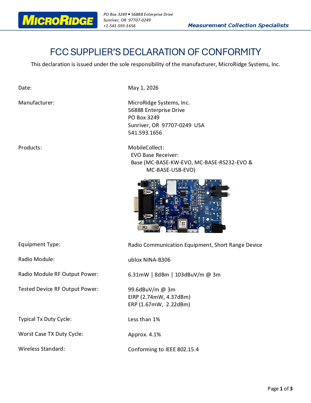 Base EVO US FCC SDOC