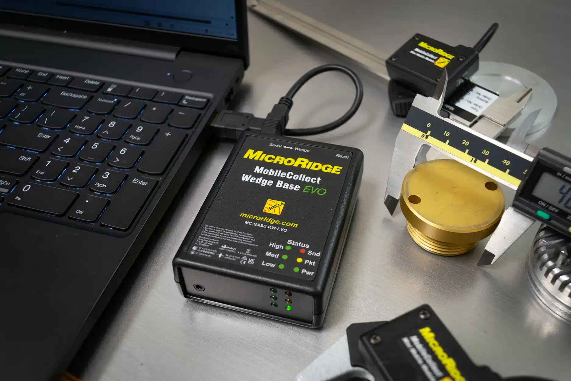 MobileCollect Base receiver with Transmitters attached to gages.