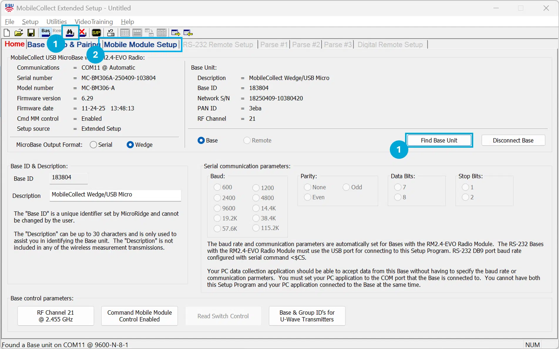 Find Base and Select Mobile Module Setup Tab