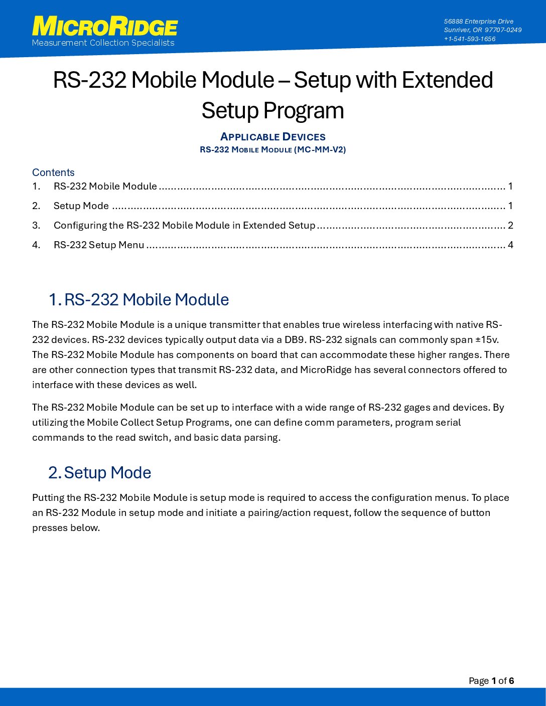 RS-232 Mobile - Module Setup with Extended Setup