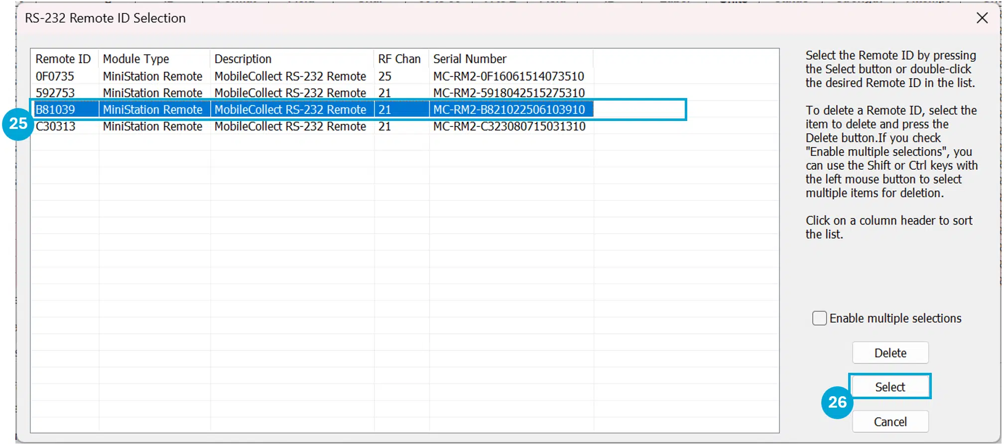 Select the RS-232 Remote based on Remote ID from Earlier